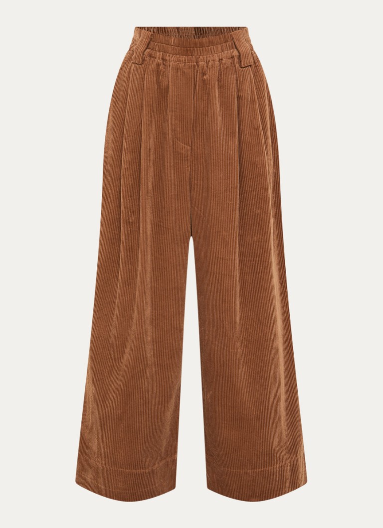 Essentiel Antwerp Dames Mid waist wide fit broek van corduroy met paspelzakken in de kleur Roestbruin