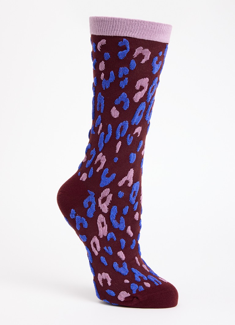 Essentiel Antwerp Dames Karty sokken met luipaardprint en glitter in de kleur Bordeauxrood