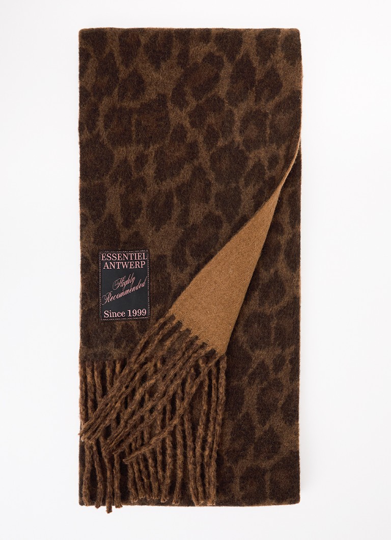 Essentiel Antwerp Dames Sjaal in alpaca wolblend met panterprint 180 x 25 cm in de kleur Bruin