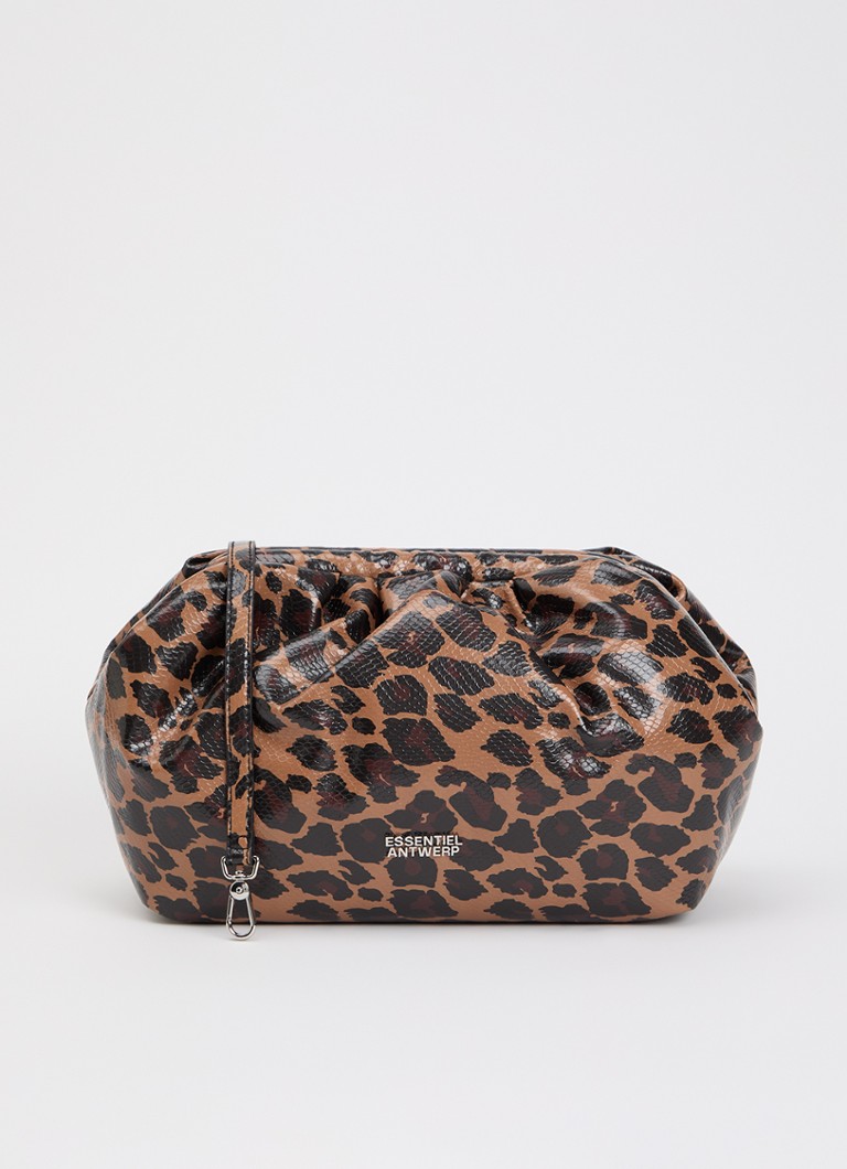 Essentiel Antwerp Dames Kennie clutch met panterprint en afneembare schouderriem in de kleur Bruin
