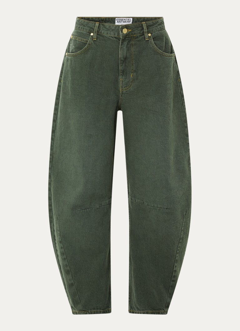 Essentiel Antwerp Dames Kokos mid waist cropped balloon fit jeans met gekleurde wassing in de kleur Grijsmele