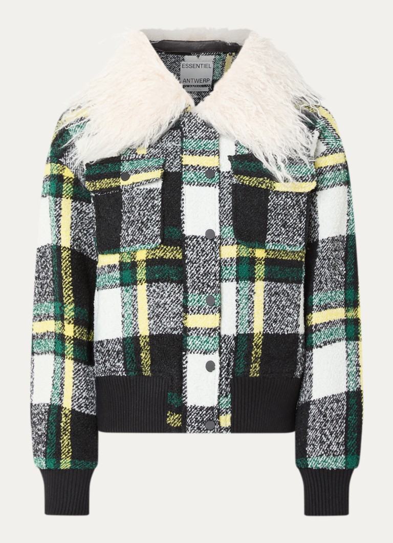 Essentiel Antwerp Dames Kpop bomberjack met tweed-look en afneembare kraag van imitatiebont in de kleur Gebroken wit