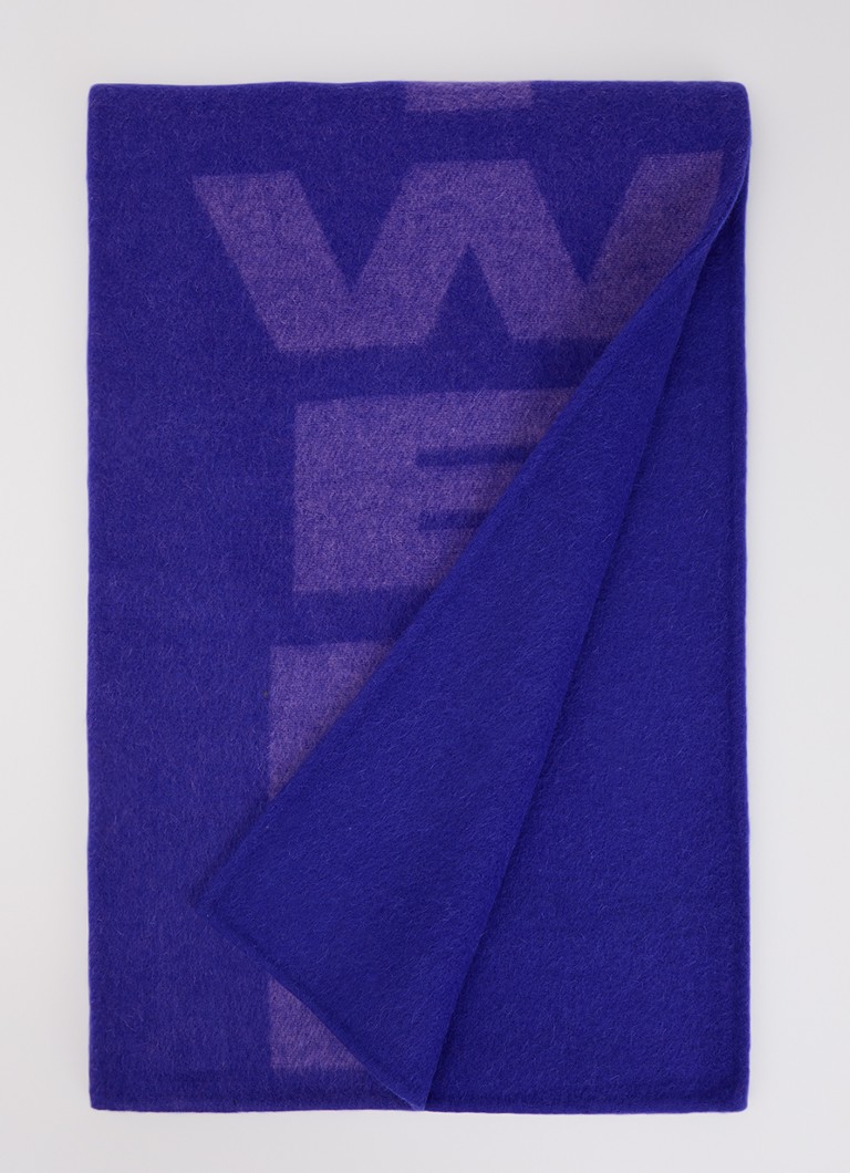 Essentiel Antwerp Dames Krisis sjaal in alpaca wolblend met logoprint 245 x 40 cm in de kleur Kobaltblauw