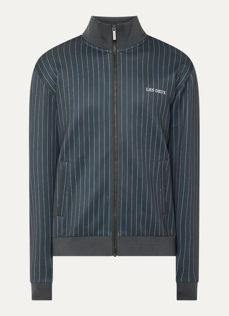 Les Deux Heren Ballier jack met logo en streepprint in de kleur Middengrijs, maat: XL