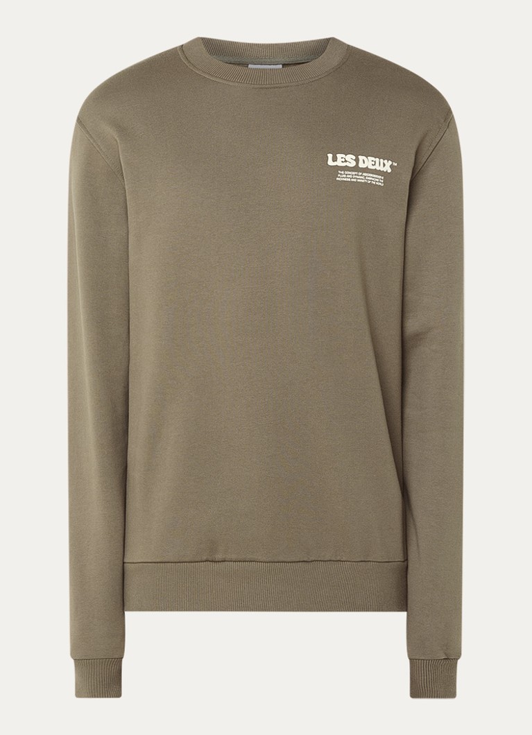 Les Deux Heren Ben sweater met logo- en backprint in de kleur Lichtbruin, maat: L