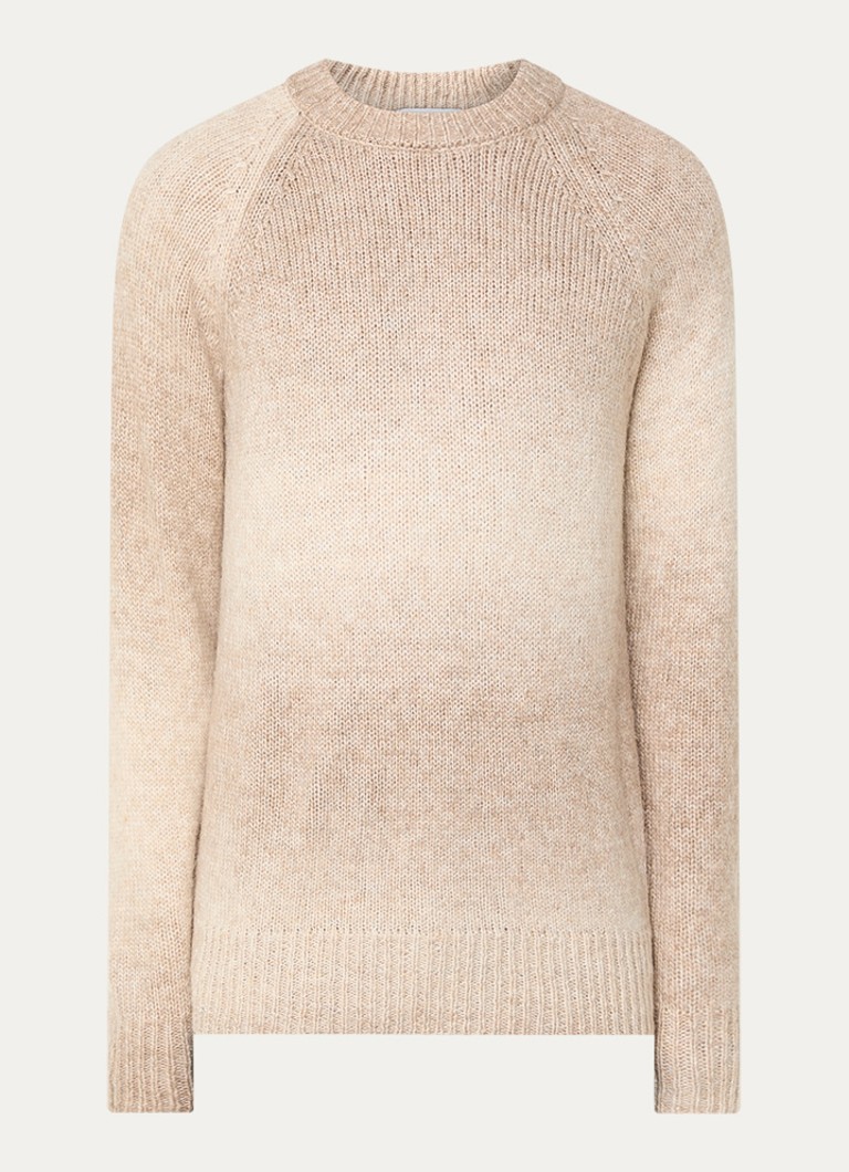 Les Deux Heren Brad grofgebreide trui in wolblend met dip-dye dessin in de kleur Zand, maat: M