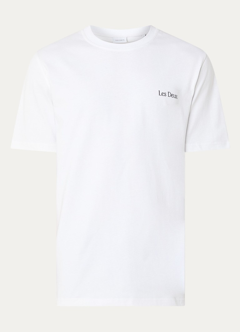 Les Deux Heren Brady Flowermarket T-shirt met logo- en backprint in de kleur Wit, maat: XL