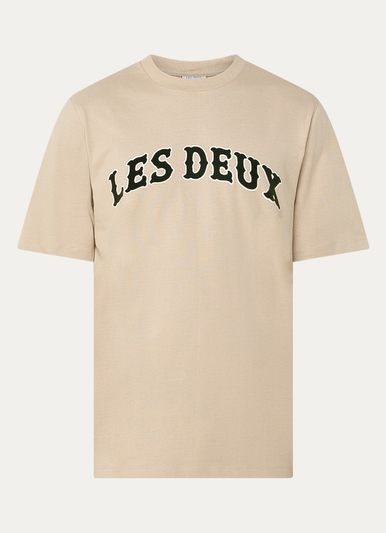 Les Deux Heren Brady Western T-shirt met flock logoprint in de kleur Khaki, maat: M