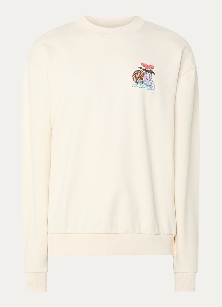 Les Deux Heren Cole sweater met logo- en backprint in de kleur Creme, maat: XL