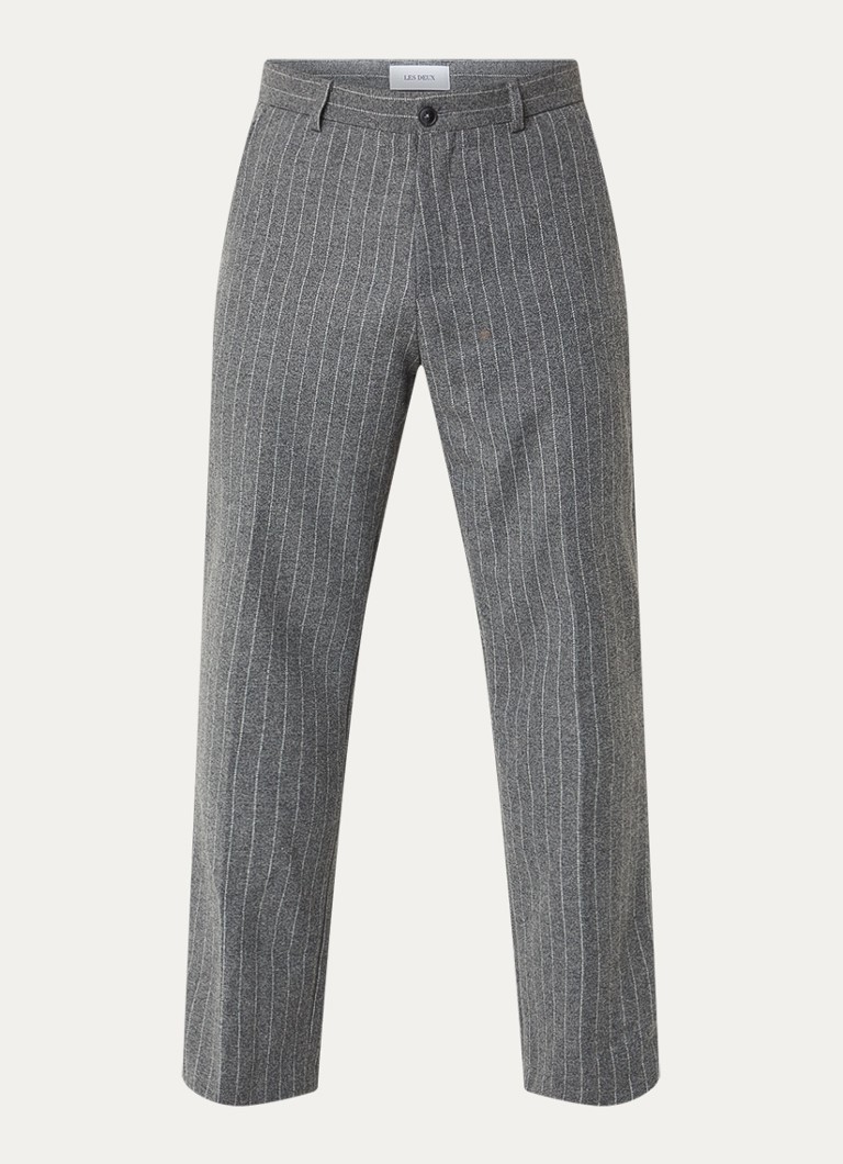 Les Deux Heren Como straight fit pantalon in wolblend met krijtstreep in de kleur Grijsmele, maat: 33/32