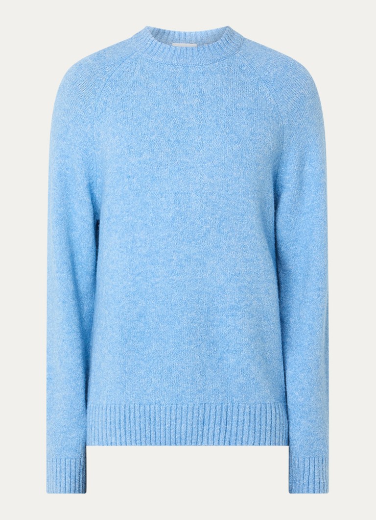 Les Deux Heren Gilbert grofgebreide trui in wolblend in de kleur Blauw, maat: L