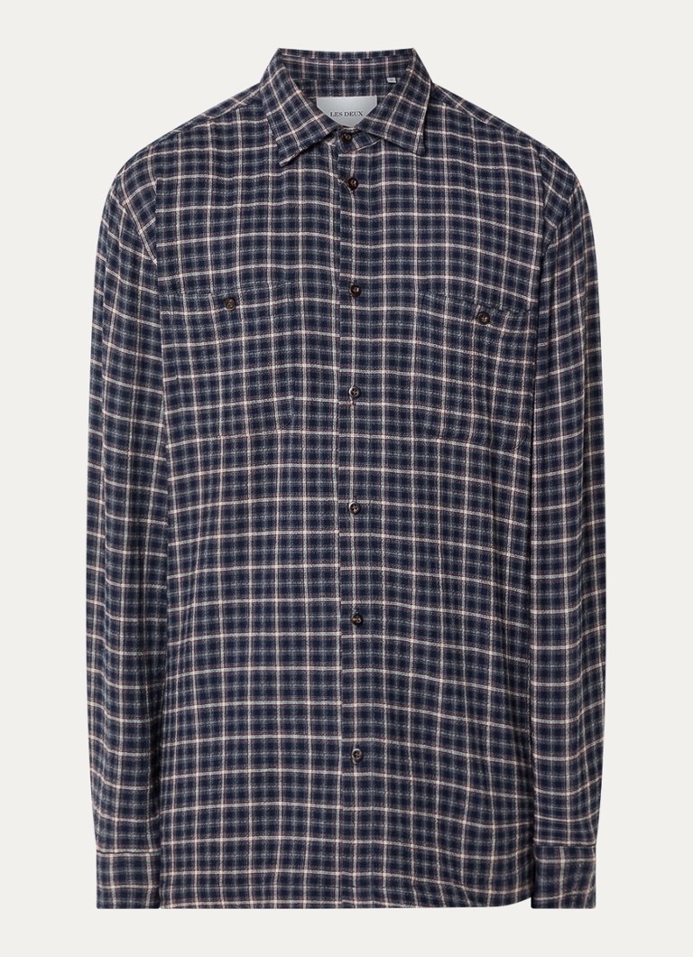 Les Deux Heren John comfort fit overhemd met ruitdessin in de kleur Donkerblauw, maat: S