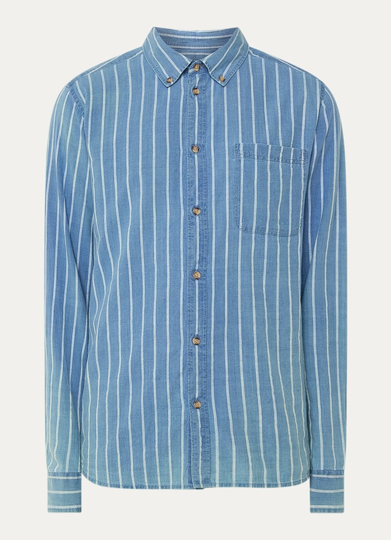 Les Deux Heren Kash regular fit overhemd met streepprint en borstzak in de kleur Staalblauw, maat: S