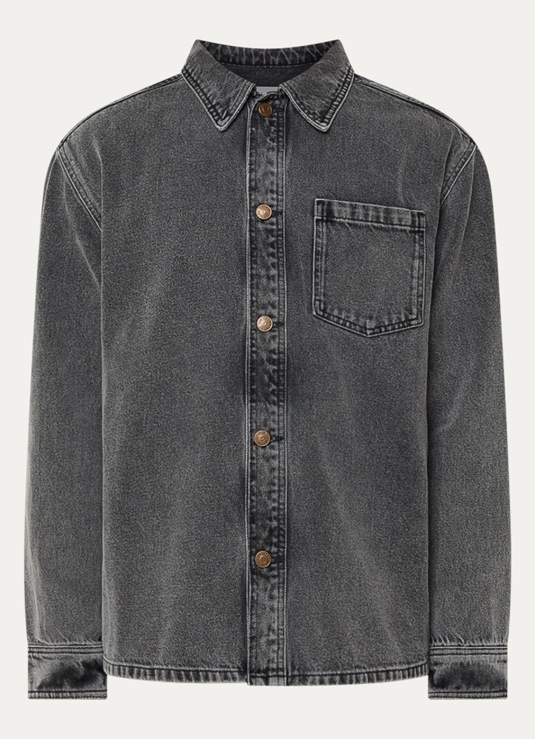 Les Deux Heren Loan regular fit overshirt van denim met borstzak in de kleur Middengrijs, maat: L