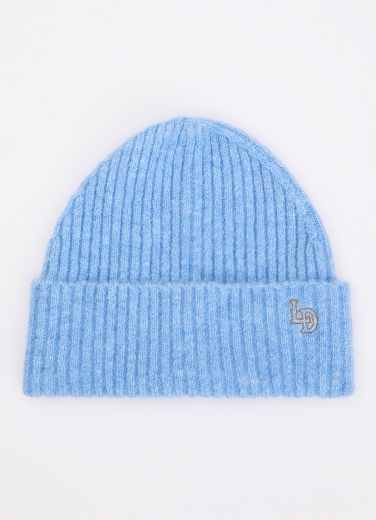 Les Deux Heren Ribgebreide muts in alpaca wolblend in de kleur Lichtblauw, maat: ONE SIZE