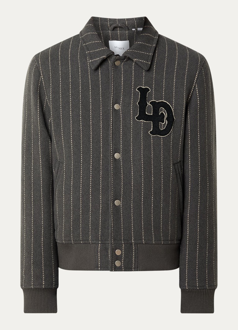 Les Deux Heren Varsity jack in wolblend met logoborduring en steekzakken in de kleur Middengrijs, maat: L