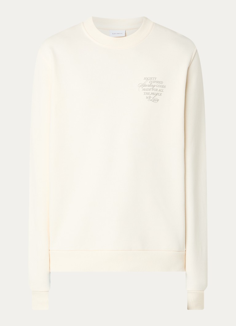 Les Deux Heren Ben sweater met logo- en backprint in de kleur Gebroken wit, maat: XL