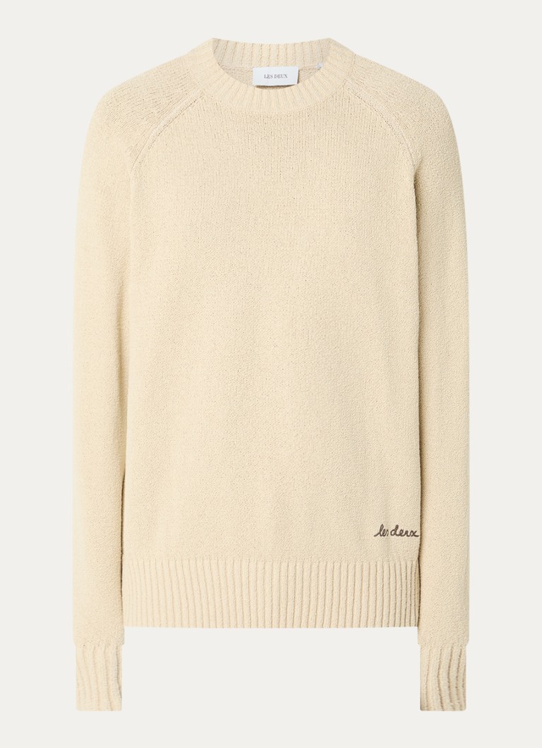 Les Deux Heren Brad grofgebreide trui met logoborduring in de kleur Beige, maat: XL