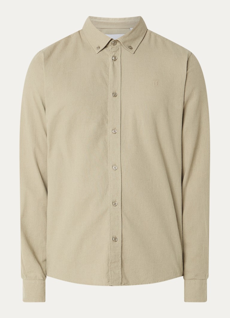 Les Deux Heren Konrad regular fit overhemd in linnenblend in de kleur Khaki, maat: M
