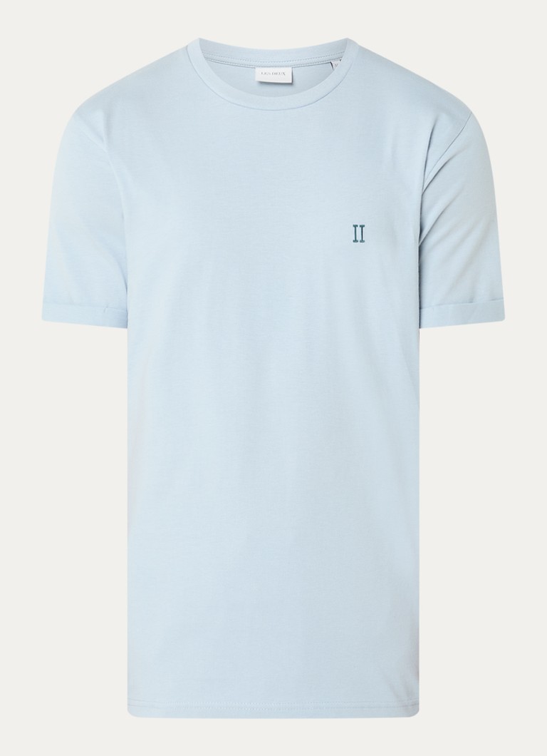 Les Deux Heren Norregaard T-shirt met logoborduring in de kleur Lichtblauw, maat: S