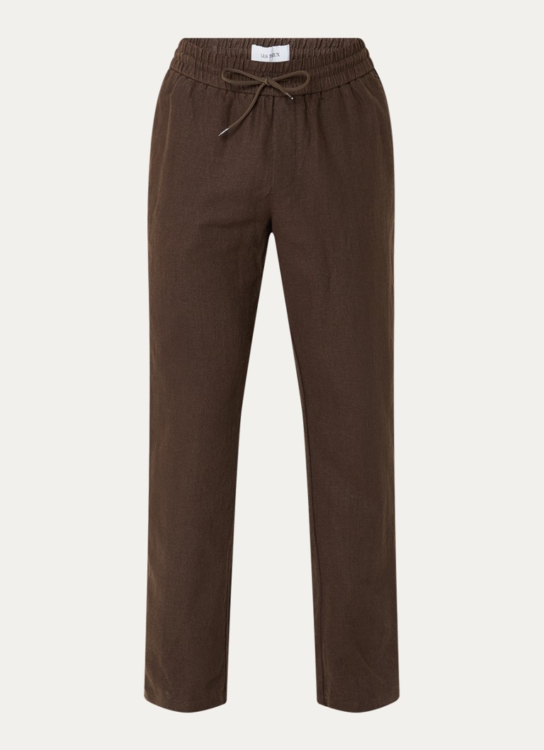 Les Deux Heren Patrick straight fit broek in linnenblend in de kleur Donkerbruin, maat: XL