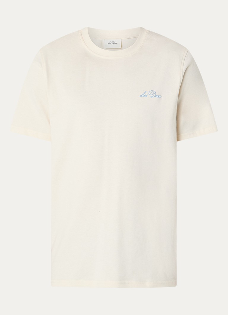 Les Deux Heren Wild Flower T-shirt met logoborduring en backprint in de kleur Gebroken wit, maat: S