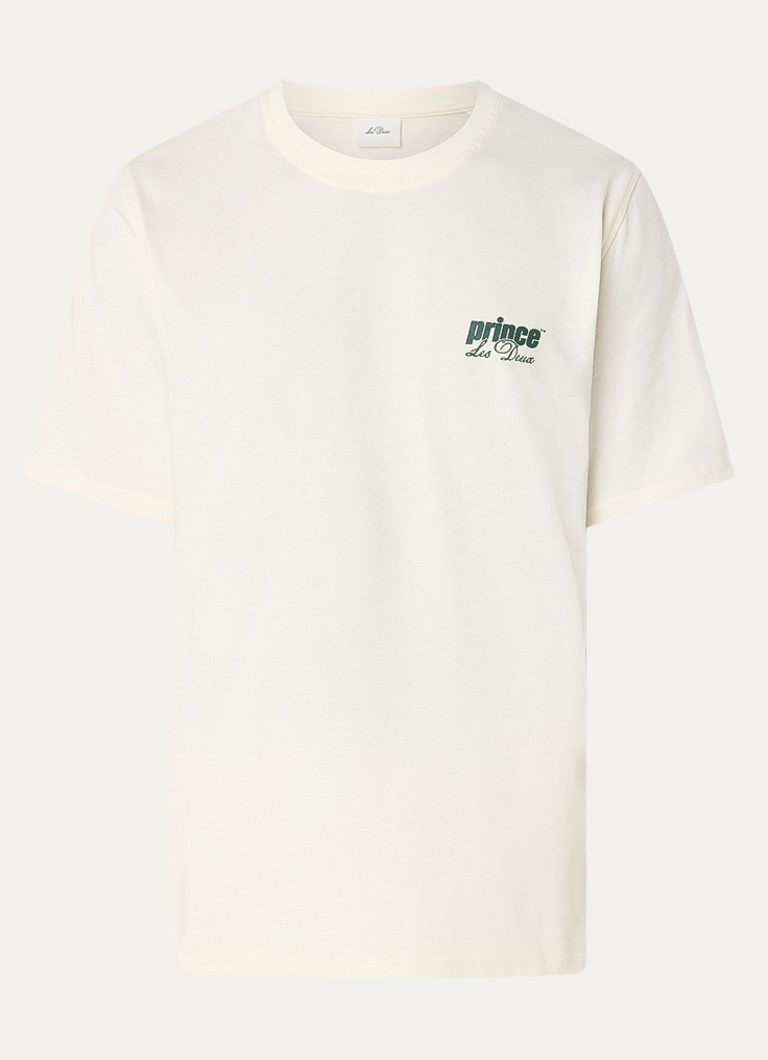 Les Deux Heren T-shirt met logo- en backprint in de kleur Gebroken wit, maat: L