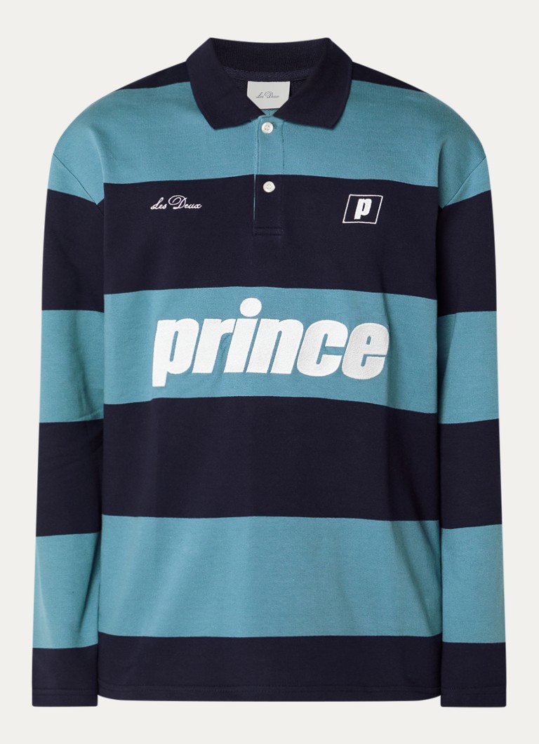 Les Deux Heren Prince oversized fit polo met borduring en streepprint in de kleur Donkerblauw, maat: S
