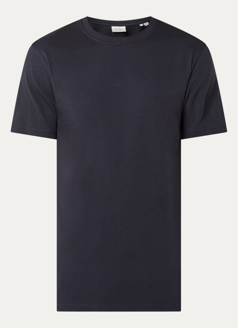 Les Deux Heren Flower T-shirt met logo- en backprint in de kleur Donkerblauw, maat: S