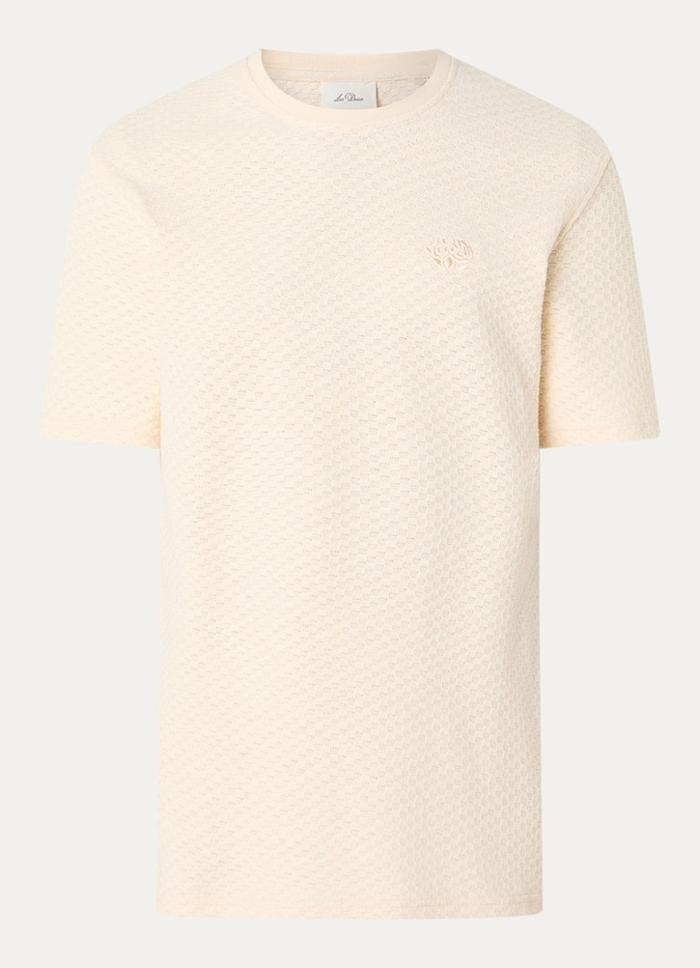 Les Deux Heren Fijngebreide T-shirt met structuur in de kleur Beige, maat: S