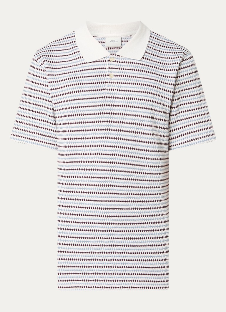 Les Deux Heren Grofgebreide regular fit polo met ingebreid patroon in de kleur Wit, maat: S