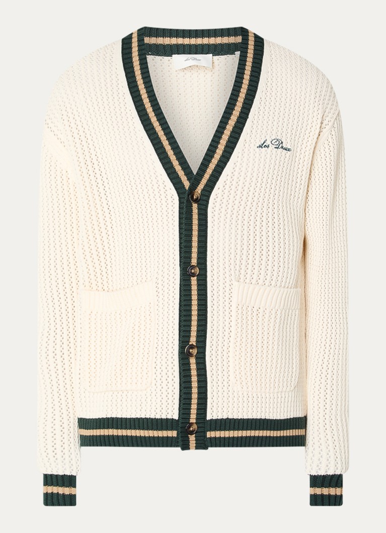 Les Deux Heren Fijngebreid vest met logoborduring in de kleur Creme, maat: L