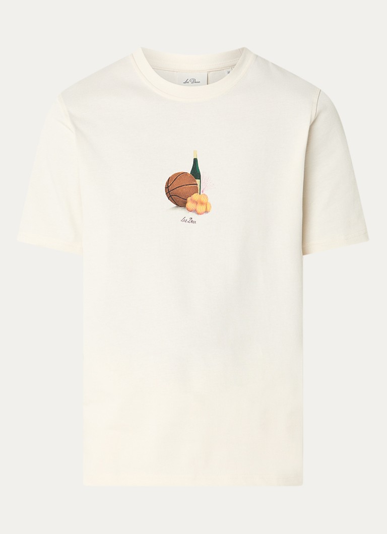 Les Deux Heren Lemons T-shirt met print in de kleur Creme, maat: S