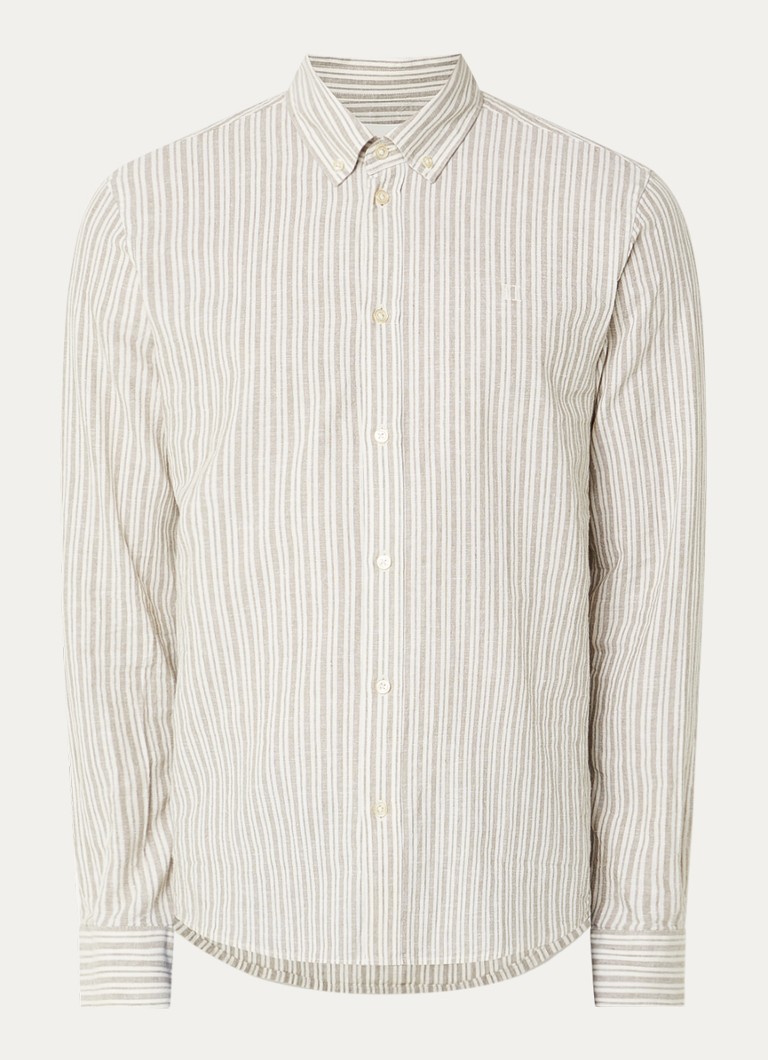 Les Deux Heren Regular fit overhemd in linnenblend in de kleur Beige, maat: L