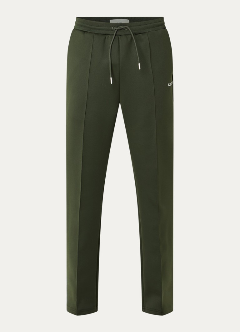 Les Deux Heren Straight fit trainingsbroek met steekzakken en logo in de kleur Legergroen, maat: XL
