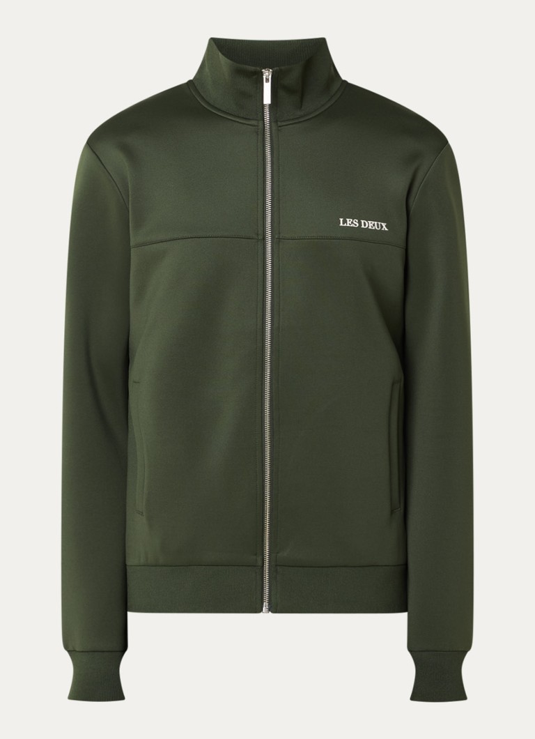 Les Deux Heren Trainingsvest met steekzakken en logo in de kleur Legergroen, maat: S