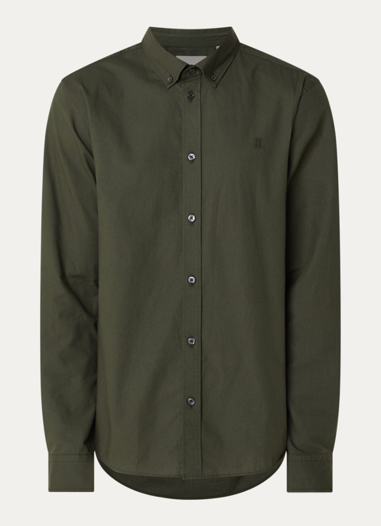 Les Deux Heren Regular fit overhemd met logoborduring in de kleur Legergroen, maat: L