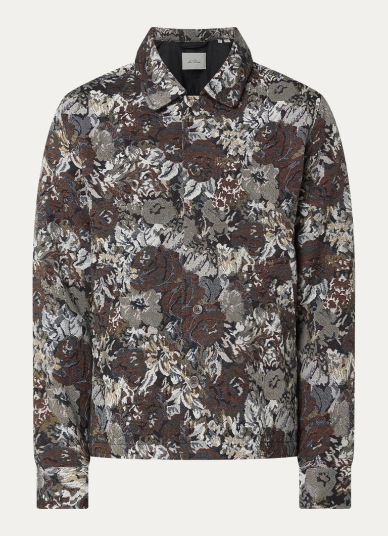 Les Deux Heren Rose jack met jacquard dessin in de kleur Donkerblauw, maat: XL