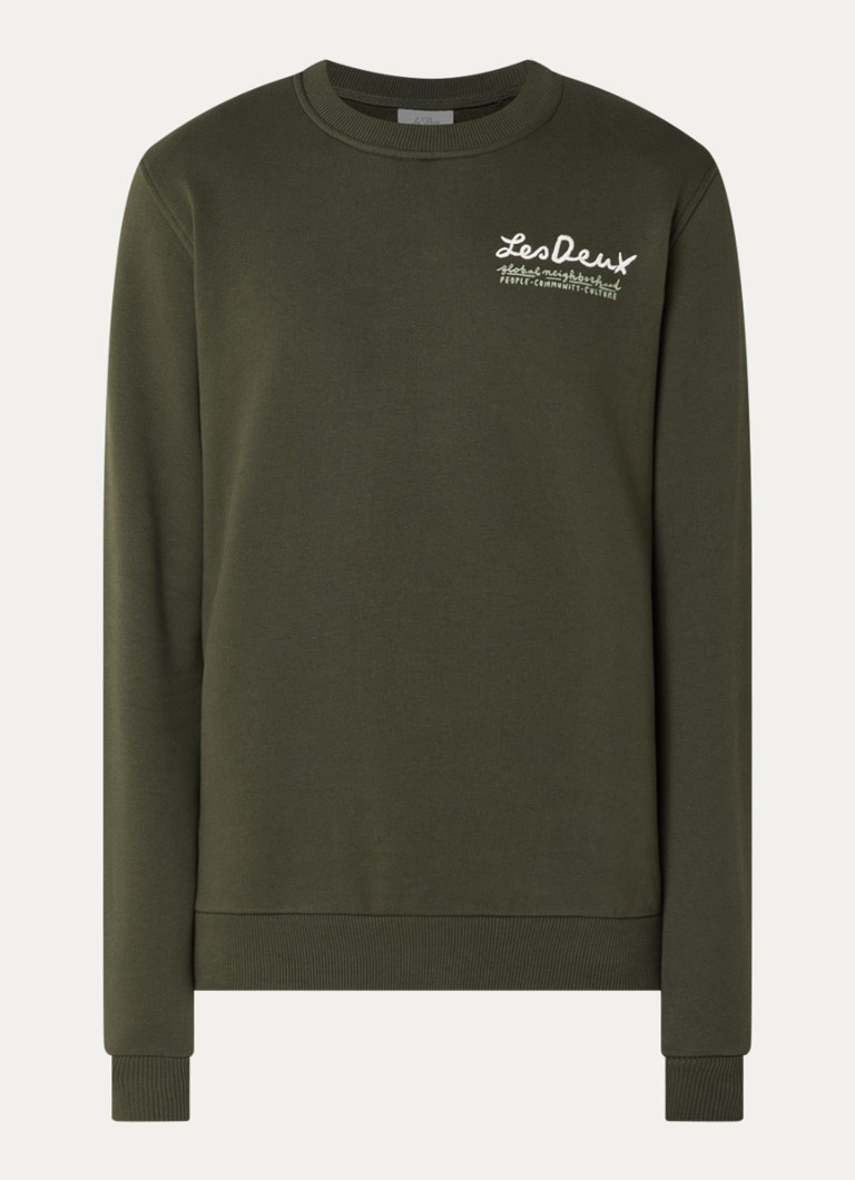 Les Deux Heren Rural sweater met logoborduring en backprint in de kleur Legergroen, maat: L