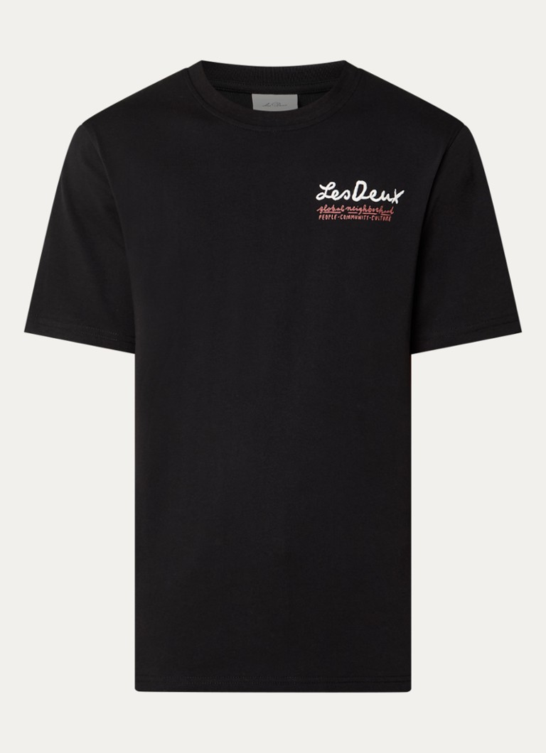 Les Deux Heren Rural T-shirt met logoborduring en backprint in de kleur Zwart, maat: S