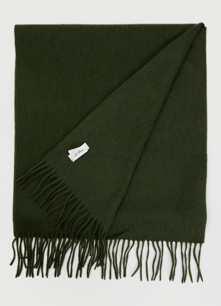 Les Deux Heren Signature Solid sjaal van wol met franjes 175 x 40 cm in de kleur Legergroen, maat: OS