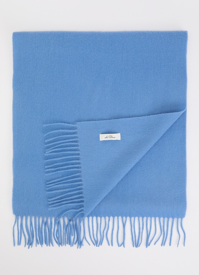 Les Deux Heren Signature Solid sjaal van wol met franjes 175 x 40 cm in de kleur Blauw, maat: OS