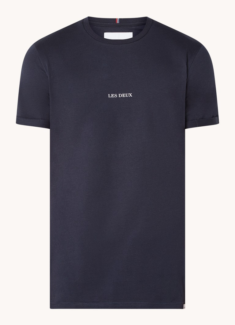 Les Deux Heren Lens T-shirt met logo in de kleur Donkerblauw, maat: XL