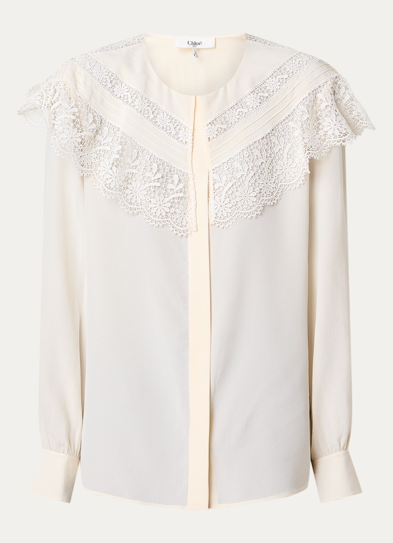Chloé Dames Gathered top van zijde met broderie in de kleur Gebroken wit, maat: 40