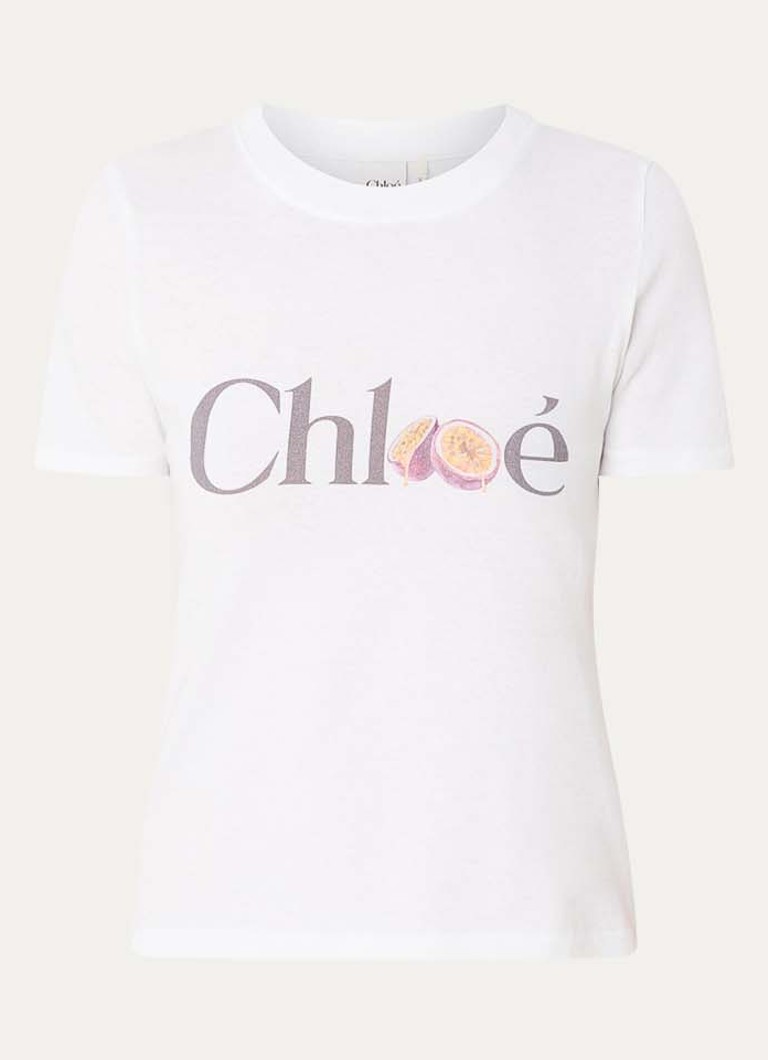Chloé Dames T-shirt met logoprint in de kleur Wit, maat: XS