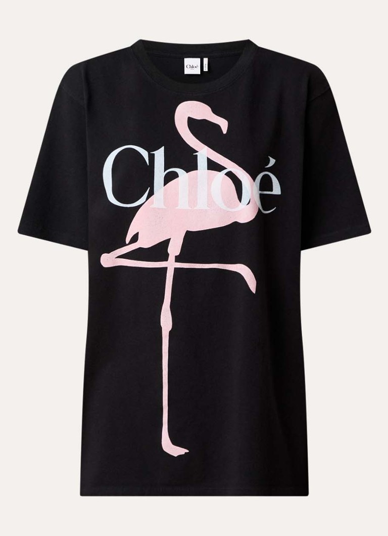 Chloé Dames T-shirt met logoprint in de kleur Zwart, maat: L
