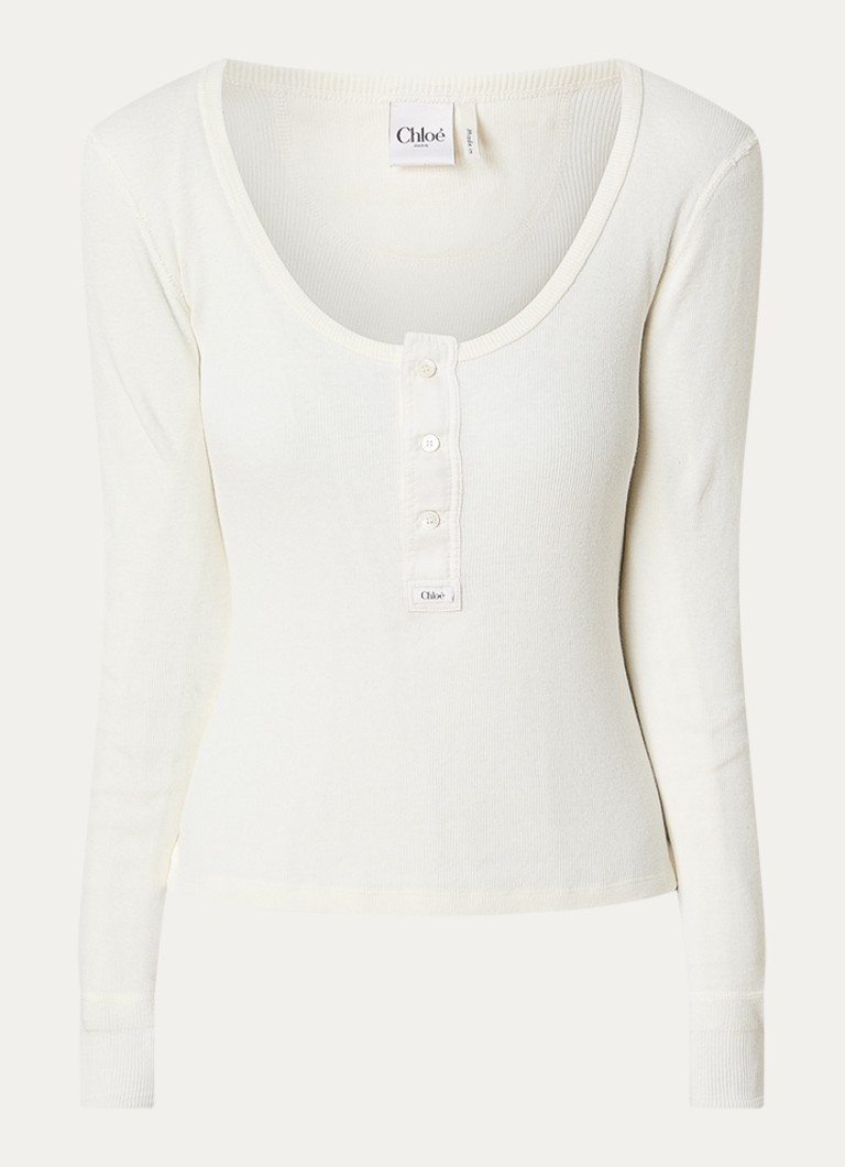 Chloé Dames Longsleeve met ronde hals in de kleur Wit, maat: L