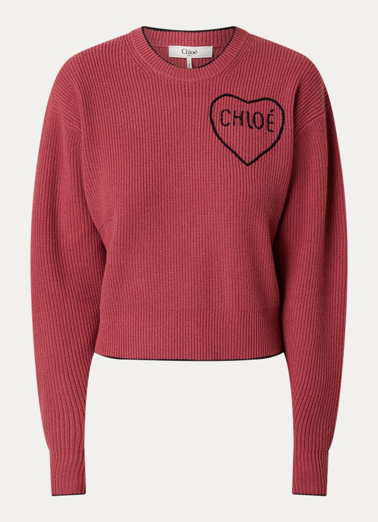 Chloé Dames Grofgebreide trui in kasjmierblend met logo in de kleur Koraalroze, maat: M