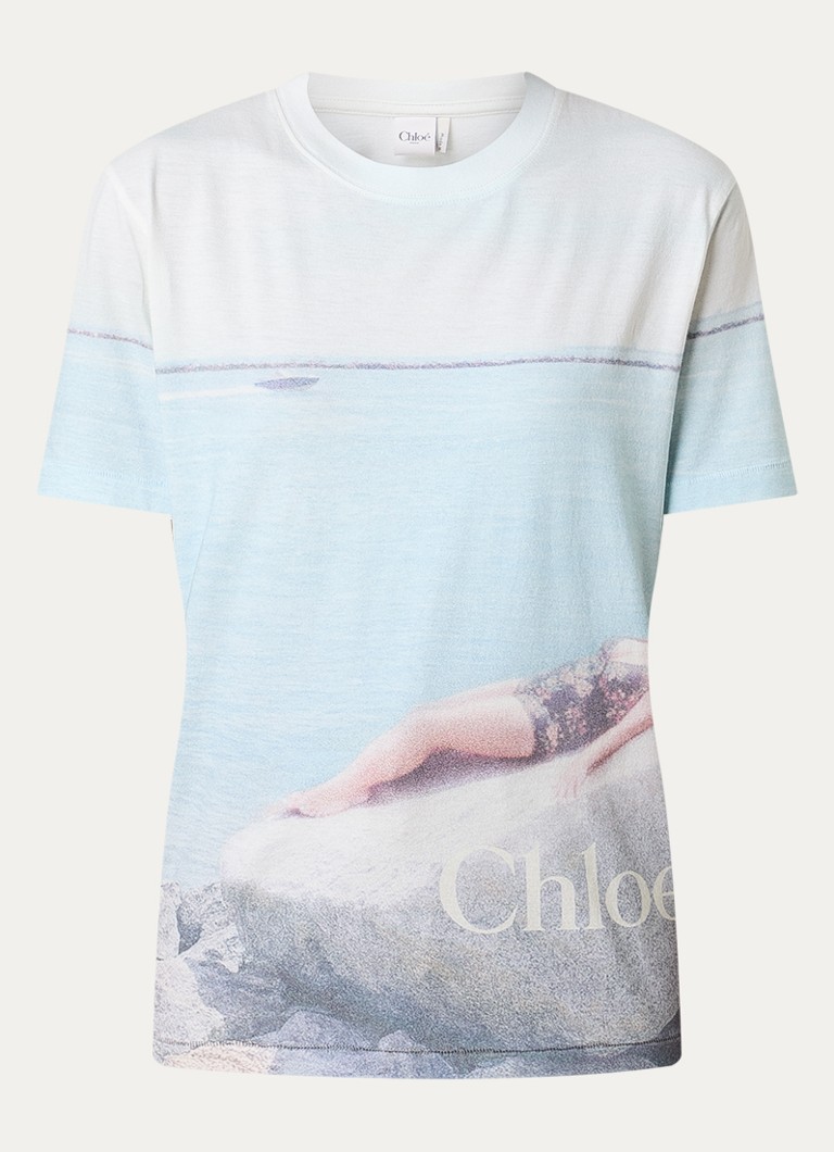 Chloé Dames T-shirt met print in de kleur Lichtblauw, maat: S