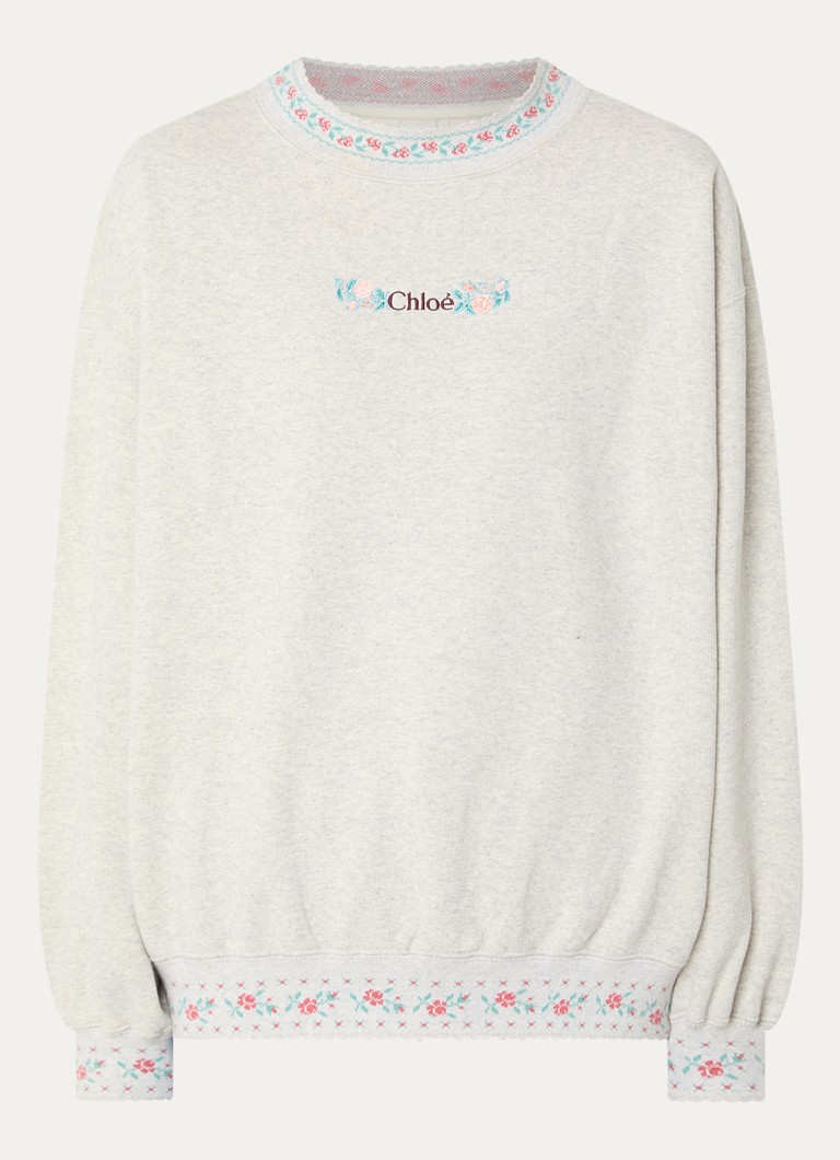 Chloé Dames Sweater met logoborduring en ingebreid patroon in de kleur Grijs, maat: S